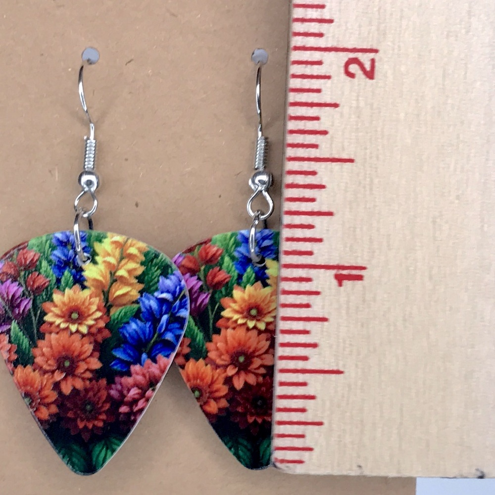 Floral Guitar Pick Custom Earrings Fashion Jewelry - Picture 2 of 4